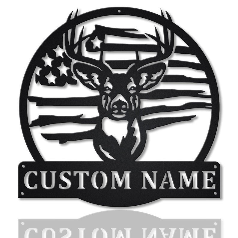 USA Flag Deer Hunting Metal Sign Art Metal Wall Art Deer Antler Decor Deer Camp Sign Housewarming Outdoor Metal Sign
