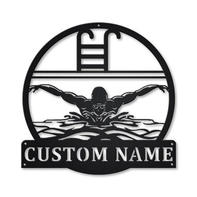 Personalized Swimming Monogram Metal Sign Art Custom Swimming Metal Sign Hobbie Gifts Sport Gift Birthday Gift