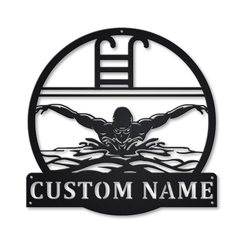 Personalized Swimming Monogram Metal Sign Art Custom Swimming Metal Sign Hobbie Gifts Sport Gift Birthday Gift