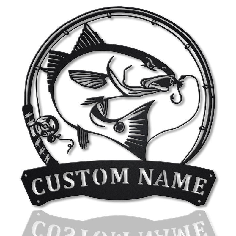 Personalized Red Drum Fishing Fish Pole Metal Sign Art Custom Red Drum Fishing Monogram Metal Sign Fishing Gifts Hobbie Gift