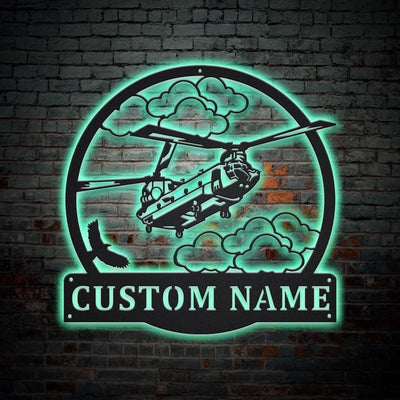 Personalized Helicopter Metal Sign WITH LED/WITHOUT LED Lights v4 Custom Helicopter Metal Sign Hobbie Gifts Birthday Gift Helicopter Sign
