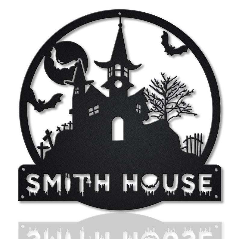 Personalized Halloween Castle House Metal Sign WITH LED/WITHOUT LED Lights v1 Custom Halloween Family Metal Sign Custom Halloween Home Decor