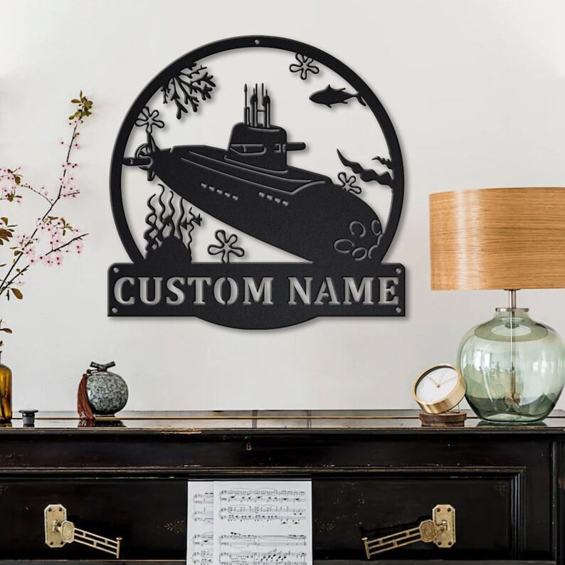 Personalized Submarine Monogram Metal Sign Art Custom Submarine Metal Sign Hobbie Gifts Sport Gift Birthday Gift