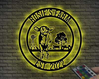 Personalized Cow Farm Metal Wall Art WITH LED/WITHOUT LEDs, Farmhouse Decoration, Custom Cow Metal Sign, Gift For Farmer, Gift For Father, Mother