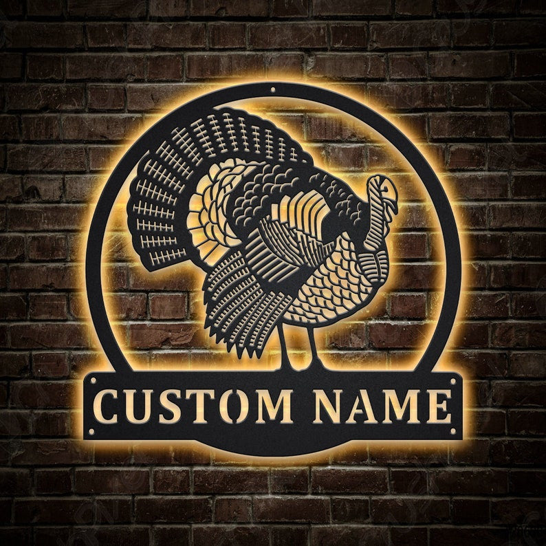 Personalized Turkey Bird Monogram Metal Sign WITH LED/WITHOUT LED Lights Custom Turkey Bird Metal Sign Birthday Gift Turkey Bird Sign