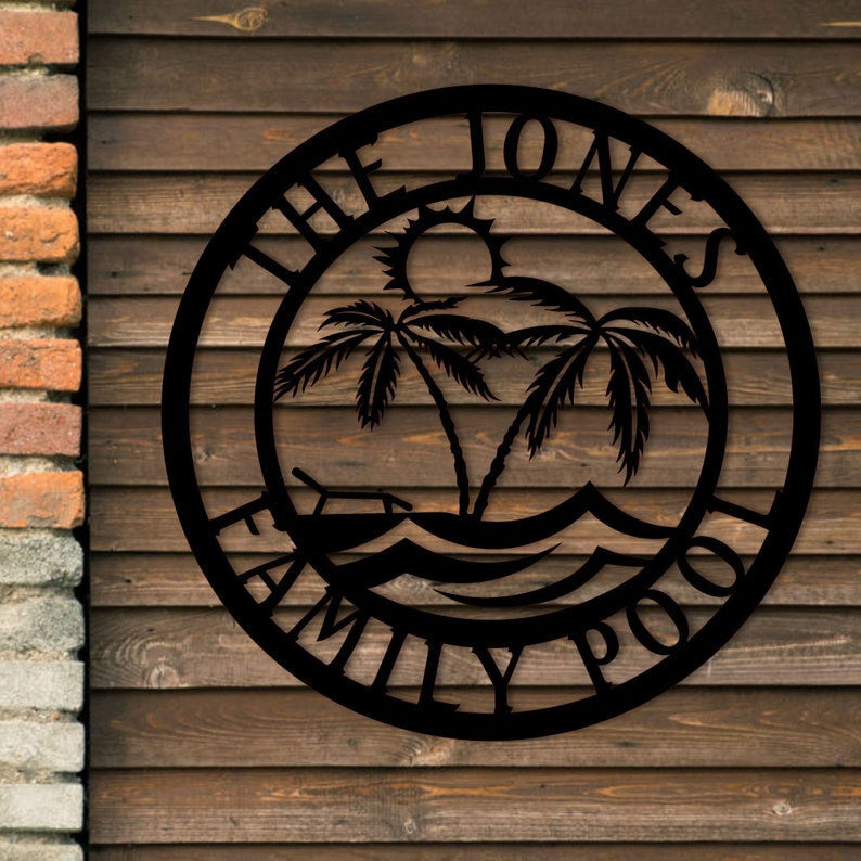 Personalized Family Pool Sign, Pool Palm Tree Sign, Tree House Sign, Family Name Sign, Tropical Patio or Pool Sign, Tropical Sign