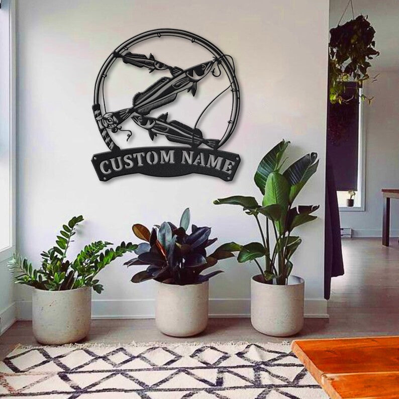 Personalized Haike Fishing Fish Pole Monogram Metal Sign Art , Haike Fishing Fish Metal Sign , Fishing Lover Sign Decoration For Living Room