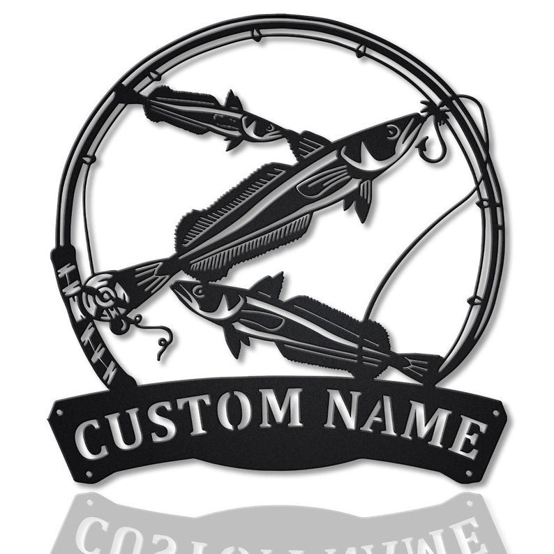 Personalized Haike Fishing Fish Pole Monogram Metal Sign Art , Haike Fishing Fish Metal Sign , Fishing Lover Sign Decoration For Living Room