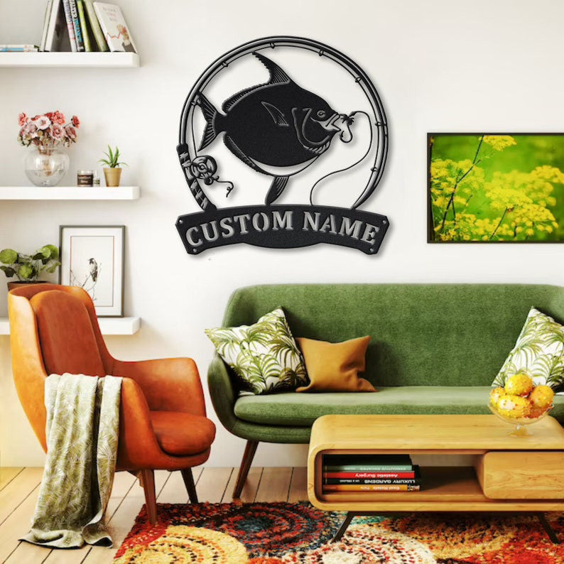 Personalized Opahs Fishing Fish Pole Monogram Metal Sign Art , Opah Fishing Fish Metal Sign , Fishing Lover Sign Decoration For Living Room