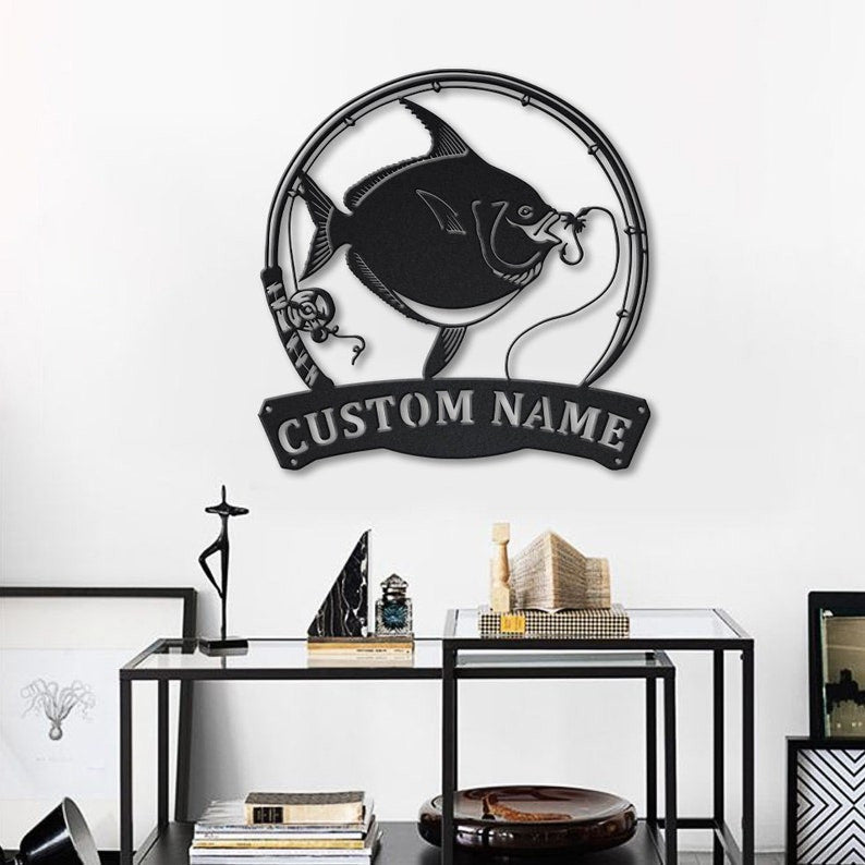 Personalized Opahs Fishing Fish Pole Monogram Metal Sign Art , Opah Fishing Fish Metal Sign , Fishing Lover Sign Decoration For Living Room