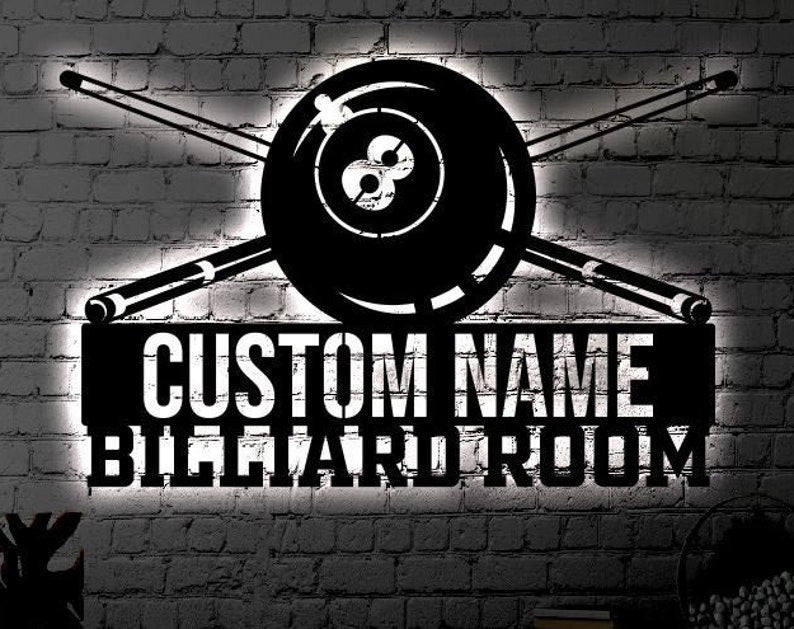 Personalized Billiards LED Metal Art Sign Light up Pool Metal Sign Multi Colors Custom billiards Sign LED Metal Wall Art Gift