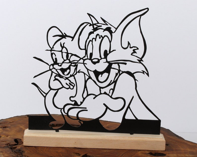 Wire sculpture of Tom Jerry , pet memorial, pet portrait, wire art, gift, desk decor, desk accessories, Shelf Decor, Bookshelf decor