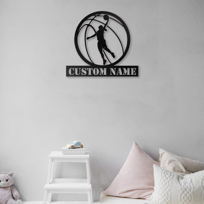 Custom Basketball Metal Wall Art Personalized Basketball Sign WITH LED/WITHOUT LED Lights Basketball Player Name Sign Gift