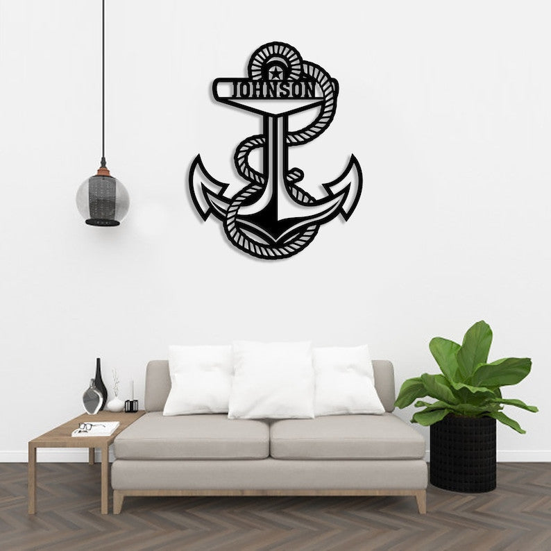 Personalized United States Navy Anchor Emblem Metal Sign - Custom Name Military Gift for Father's Day