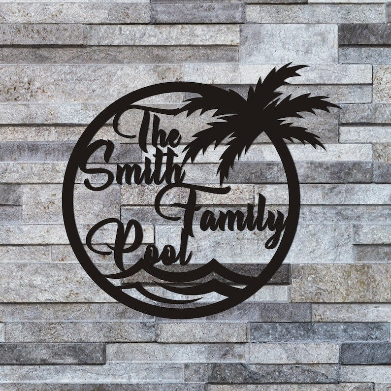 Personalized Family Pool Sign, Pool Palm Tree Sign, Tree House Sign, Last Name Sign, Family Name Sign