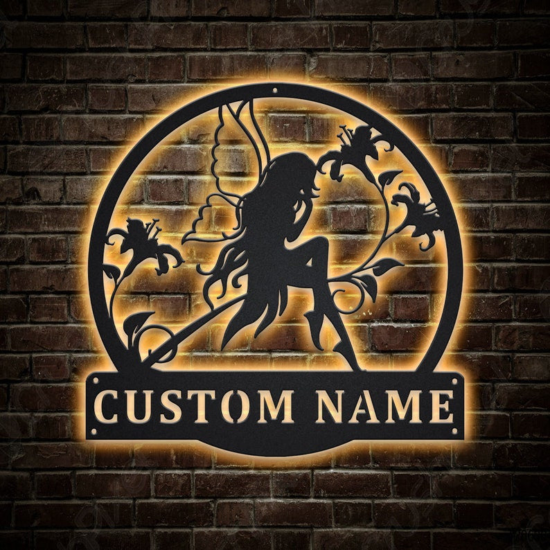 Personalized Fairy Monogram Metal Sign WITH LED/WITHOUT LED Lights Custom Fairy Custom Metal Sign Birthday Gift Fairy Home Decor Sign