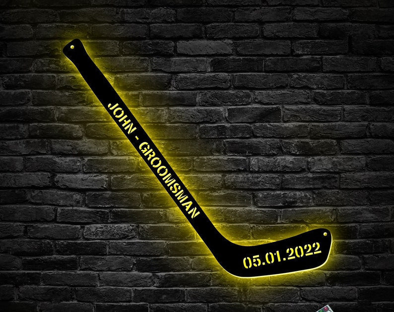 Personalized Hockey Stick Groomsman Gift Above Bed Decor Kids Room Decor Gift for Hockey Player Gifts For Hockey Lover Stick WITH LED/WITHOUT LED Lights
