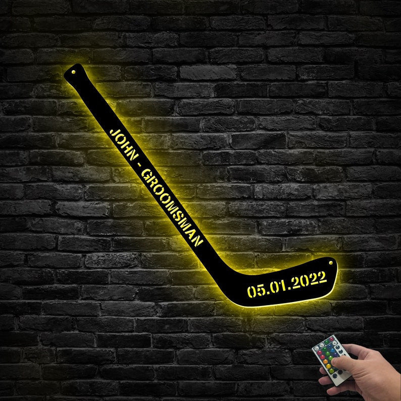 Personalized Hockey Stick Groomsman Gift Above Bed Decor Kids Room Decor Gift for Hockey Player Gifts For Hockey Lover Stick WITH LED/WITHOUT LED Lights