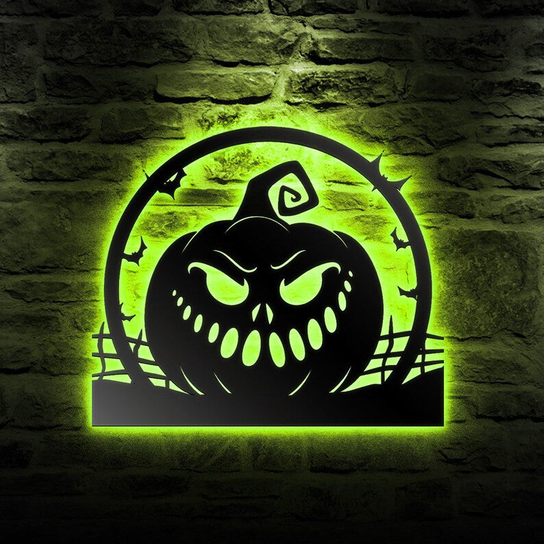 Creepy Pumpkin Halloween Sign Metal Wall Art WITH LED/WITHOUT LED Lights Halloween Metal Sign Decoration Halloween Wall Decor