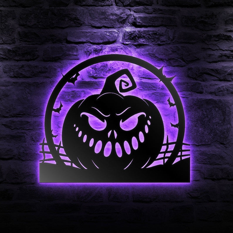 Creepy Pumpkin Halloween Sign Metal Wall Art WITH LED/WITHOUT LED Lights Halloween Metal Sign Decoration Halloween Wall Decor