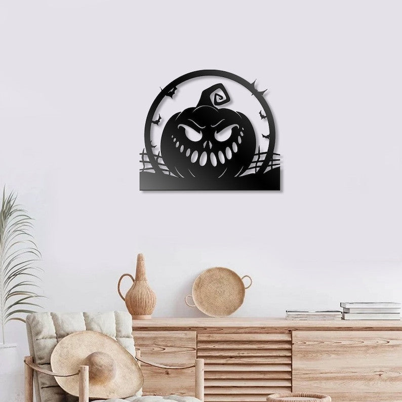 Creepy Pumpkin Halloween Sign Metal Wall Art WITH LED/WITHOUT LED Lights Halloween Metal Sign Decoration Halloween Wall Decor