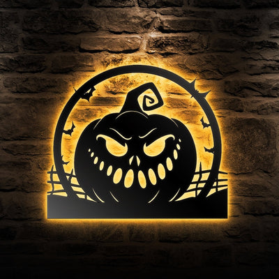 Creepy Pumpkin Halloween Sign Metal Wall Art WITH LED/WITHOUT LED Lights Halloween Metal Sign Decoration Halloween Wall Decor