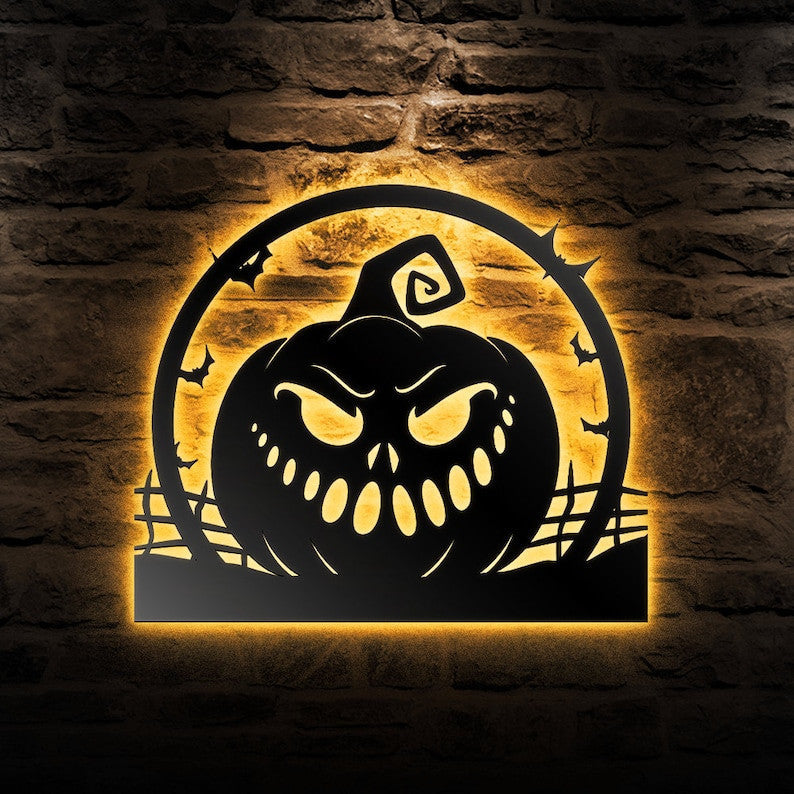 Creepy Pumpkin Halloween Sign Metal Wall Art WITH LED/WITHOUT LED Lights Halloween Metal Sign Decoration Halloween Wall Decor