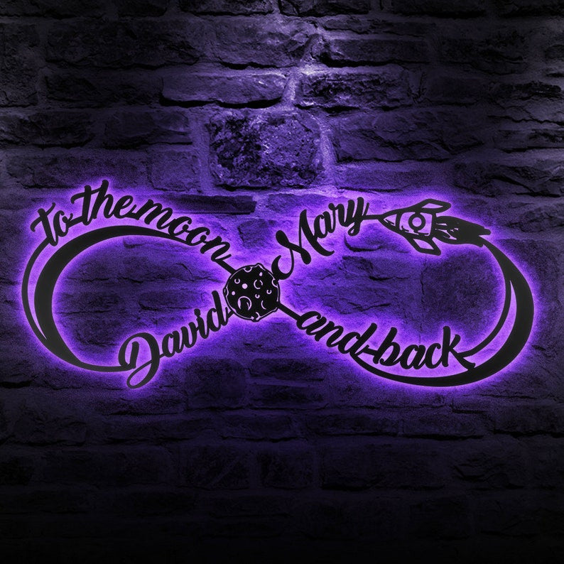 Love You To The Moon And Back Personalized Couple Name Sign WITH LED/WITHOUT LED Lights Anniversary Gifts Gifts For Him And Her