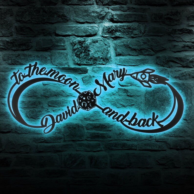 Love You To The Moon And Back Personalized Couple Name Sign WITH LED/WITHOUT LED Lights Anniversary Gifts Gifts For Him And Her