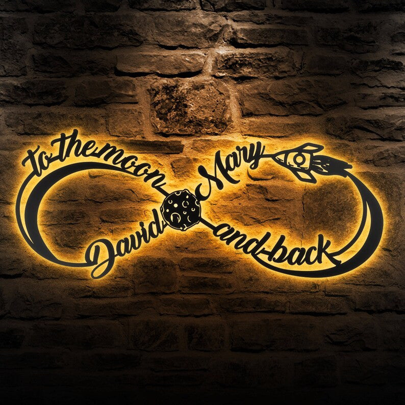 Love You To The Moon And Back Personalized Couple Name Sign WITH LED/WITHOUT LED Lights Anniversary Gifts Gifts For Him And Her