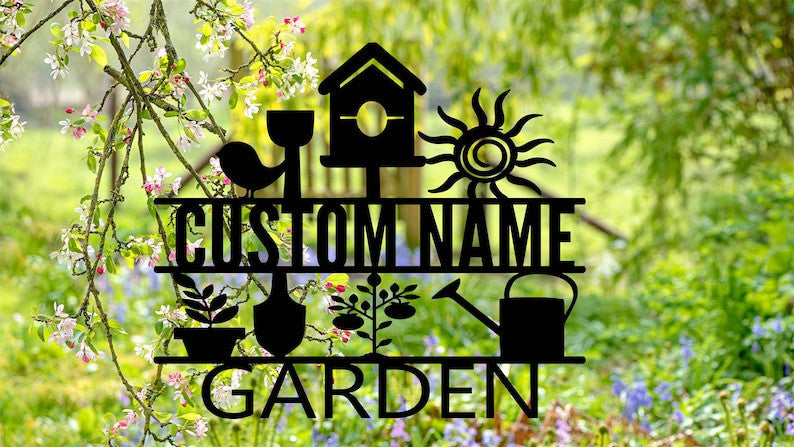 Personalized Garden Sign Metal Garden Sign Custom Gardener Name Signs Metal Yard Art Gardening Gifts Yard Decor Flower&Bird Outdoor Decor