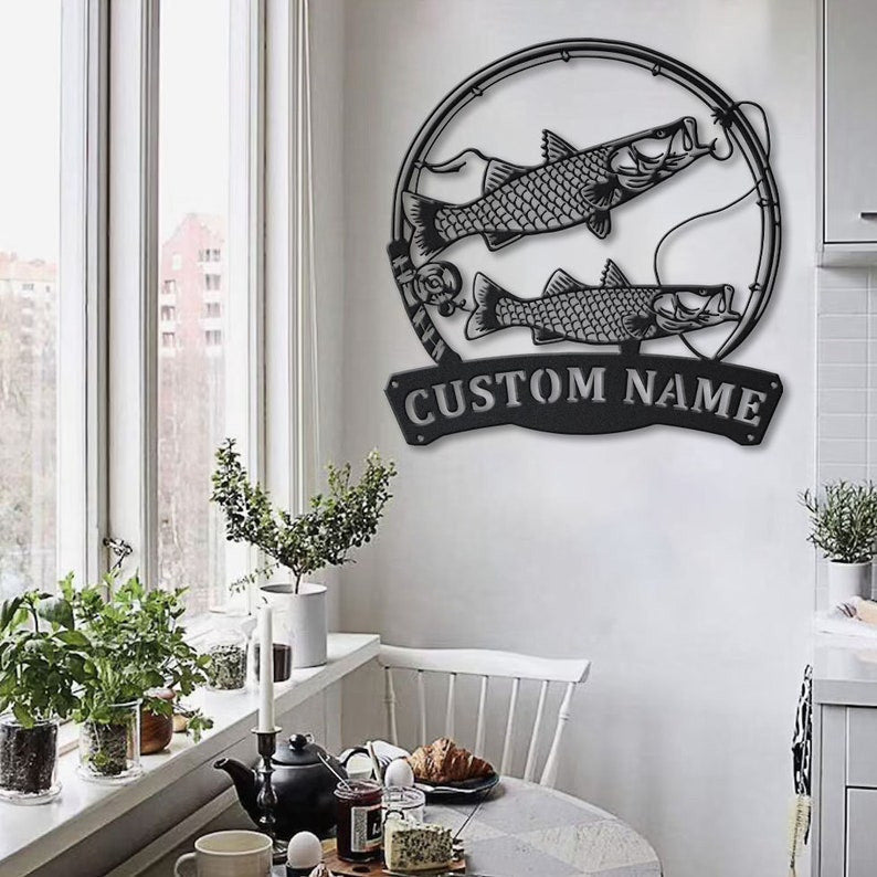 Personalized Common Snook Fishing Fish Pole Metal Sign Art Custom Common Snook Fishing Metal Sign Fishing Lover Home Decor