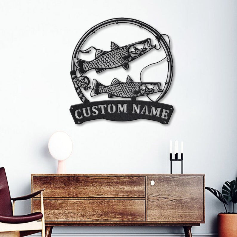 Personalized Common Snook Fishing Fish Pole Metal Sign Art Custom Common Snook Fishing Metal Sign Fishing Lover Home Decor
