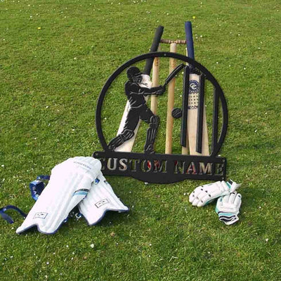 Personalized Cricket Monogram Metal Sign Art Custom Cricket Metal Sign Hobbie Gifts Sport Gift Birthday Gift