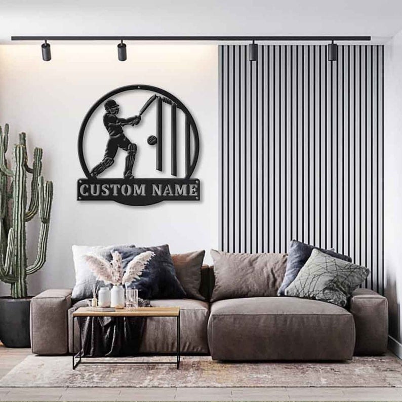 Personalized Cricket Monogram Metal Sign Art Custom Cricket Metal Sign Hobbie Gifts Sport Gift Birthday Gift