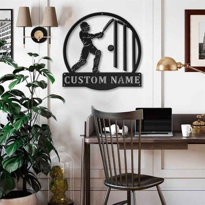 Personalized Cricket Monogram Metal Sign Art Custom Cricket Metal Sign Hobbie Gifts Sport Gift Birthday Gift