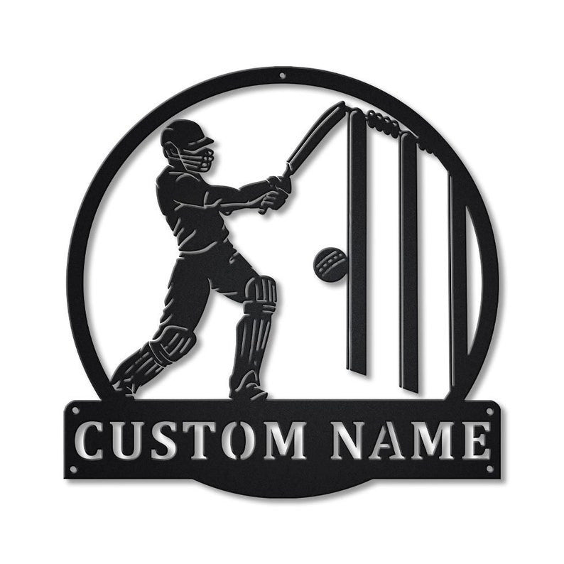 Personalized Cricket Monogram Metal Sign Art Custom Cricket Metal Sign Hobbie Gifts Sport Gift Birthday Gift