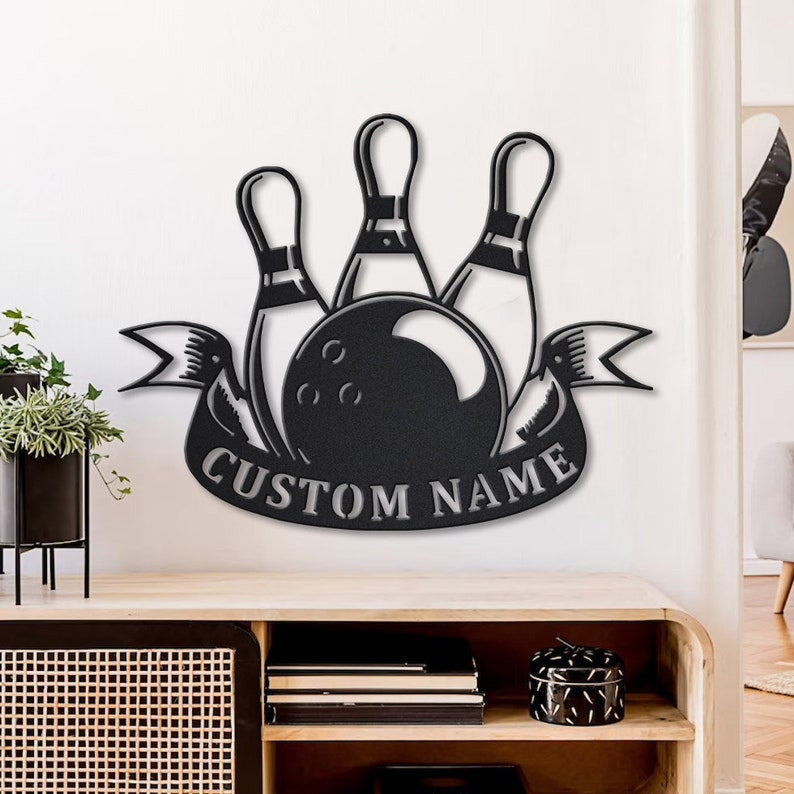 Personalized Bowling Monogram Metal Sign WITH LED/WITHOUT LED Lights v4 Custom Bowling Metal Sign Sport Gifts Birthday Gift Sport Gift