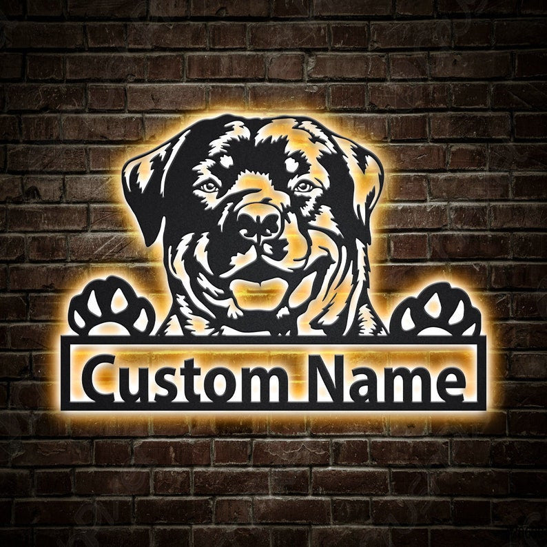 Personalized Rottweiler Dog Metal Sign WITH LED/WITHOUT LED Lights Custom Rottweiler Metal Sign Hobbie Gifts Birthday Gift Rottweiler Sign