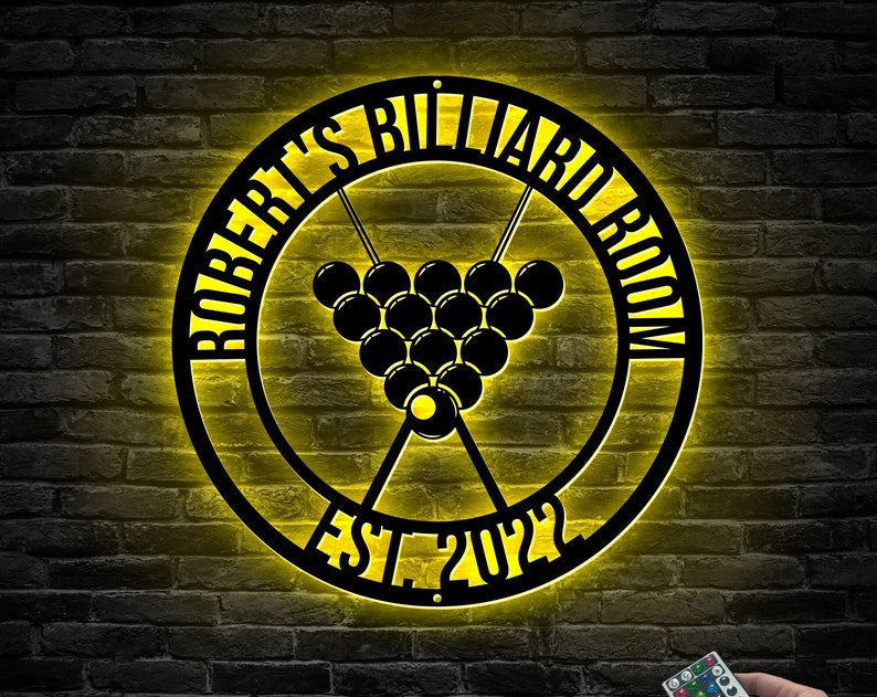 Personalized Billiards Metal Wall Art WITH LED/WITHOUT LED Lights, Billiards Room Name Sign, Establish Sign, Billiards Pool Metal Sign, Billiards Lover