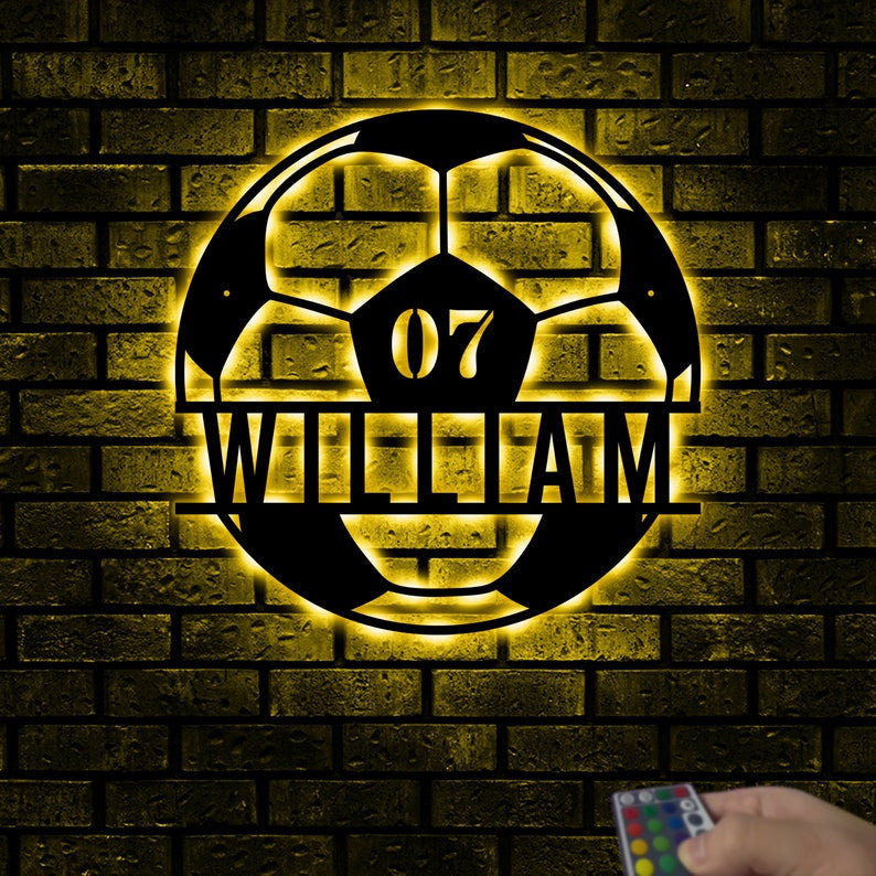 Personalized Soccer Monogram Sign WITH LED/WITHOUT LED Lights, Kids Room Decor, Gift for Soccer Player, Gifts For Soccer Lover, Custom Name and Number