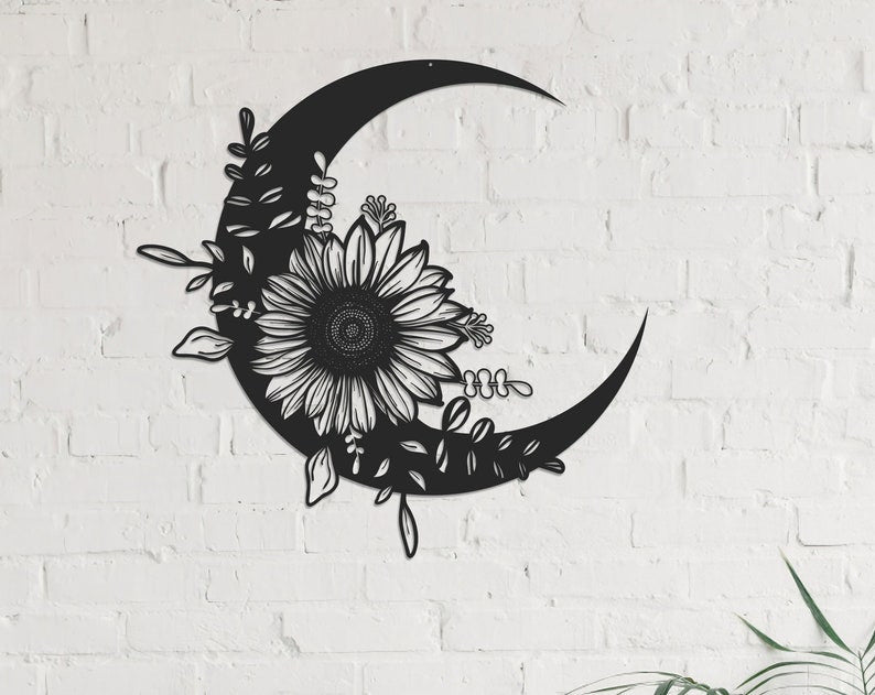 Sunflower Moon Metal Sign, Living Room Sign, Floral Moon Sign, Housewarming Gift, Gift For Lover, Anniversary Gift, House Decor