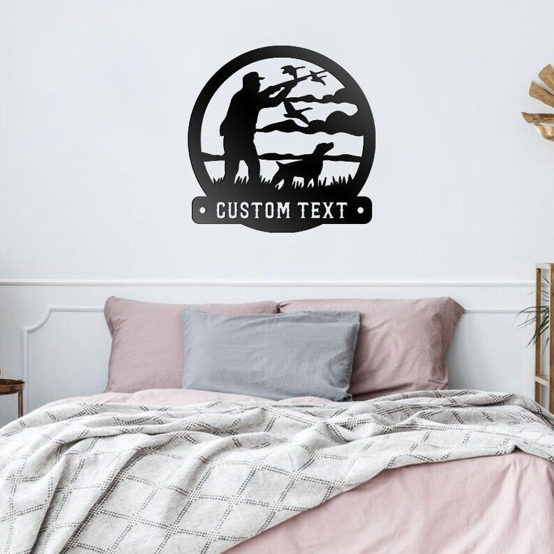 Hunting Dog Hungtin Duck Custom Text Metal Sign Wall Art WITH LED/WITHOUT LED Lights Personalized Family Name Sign Metal Wall Decor Housewarming Gift