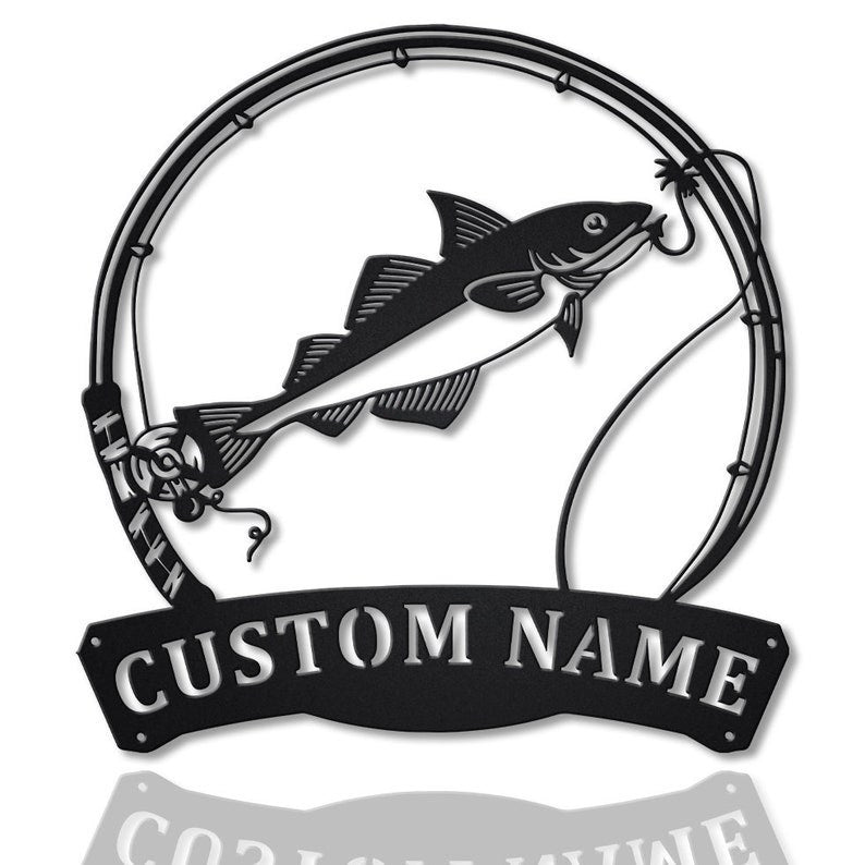 Personalized Haddock Fishing Fish Pole Metal Sign Art Custom Haddock Fishing Monogram Metal Sign Fishing Gifts Hobbie Gift