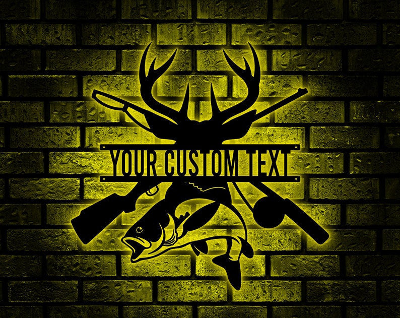 Hunting Metal Wall Art WITH LED/WITHOUT LEDs, Custom Gift For Hunter, Deer Head and Fish Sign, Father's Day Gift Gift For Dad Birthday Gift For Hunter