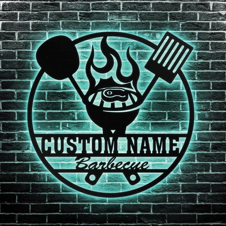 Custom Grilling Metal Wall Art Personalized Outdoor Smokehouse Led Sign Barbecue Backyard Family Sign