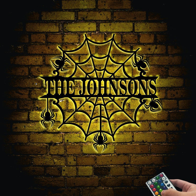 Personalized Spider Web Name Sign WITH LED/WITHOUT LED Lights, Halloween Home Decor, Halloween gift Idea, Housewarming Gift, Family Gift, Address Sign