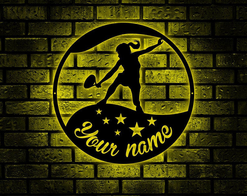 Personalized Female Tennis Star Player Metal Wall Art WITH LED/WITHOUT LED Lights, Living Room Decor, Tennis Player Lover Gift, Sport Sign Birthday Gift