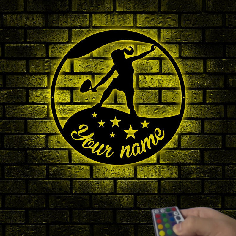 Personalized Female Tennis Star Player Metal Wall Art WITH LED/WITHOUT LED Lights, Living Room Decor, Tennis Player Lover Gift, Sport Sign Birthday Gift