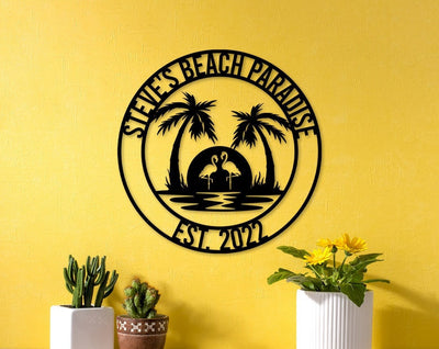 Flamingo Metal Wall Art, Personalized Beach Sign Paradise, Wedding Gifts, Housewarming Gifts, Flamingo Sunset Welcome Sign, Birthday Gift